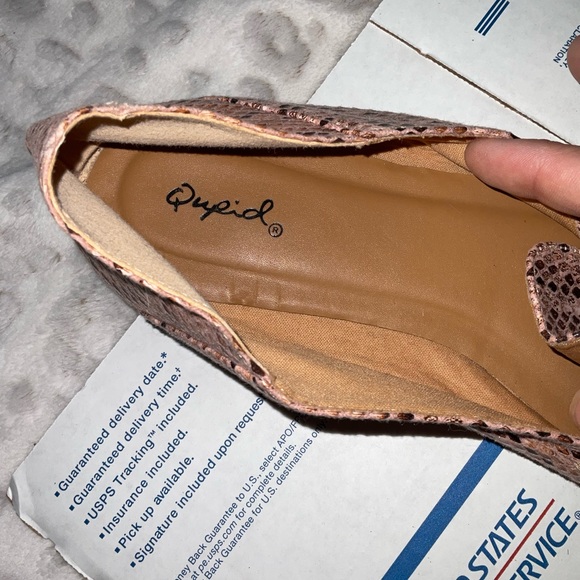 Quipid SNAKE skin blush pink brown with gold flat pointed loafer shoes size 10 - Picture 4 of 9